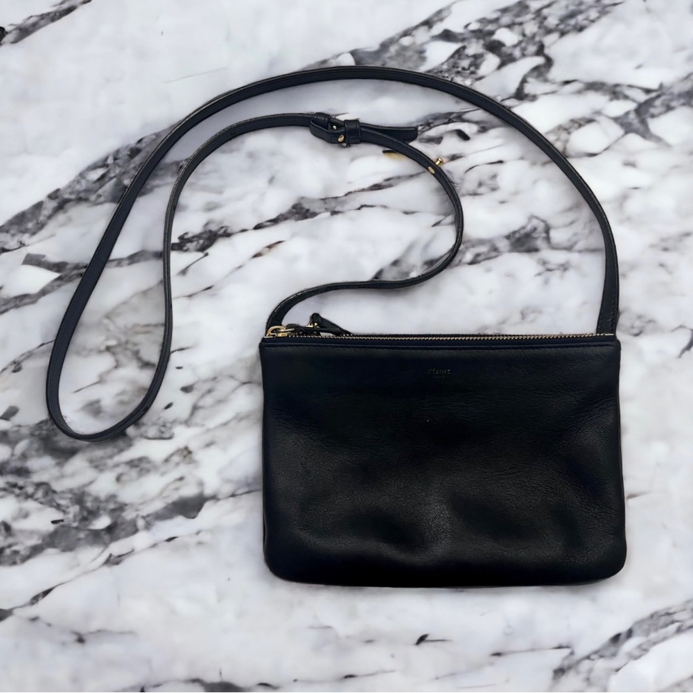 ⚡️SALE Celine Trio Lambskin Leather Crossbody Bag Small Black